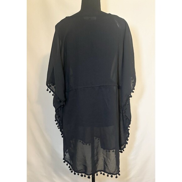 Club Z Collection Black Pom Pom Sheer‎ Swim Cover-Up Short Sleeve MEDIUM - Picture 3 of 13